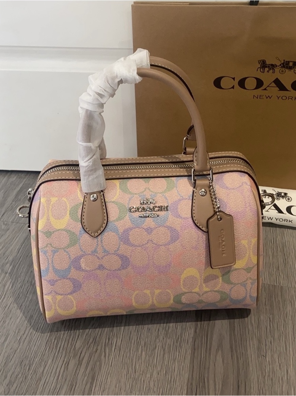 Coach Rainbow Signature Canvas Mini Boston Handbag Crossbody Bag - Picture 2 of 9